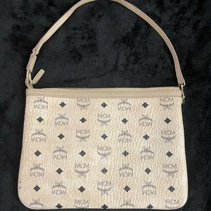 MCM Visetos Liz Shopper Tote Pouch Beige/Cream